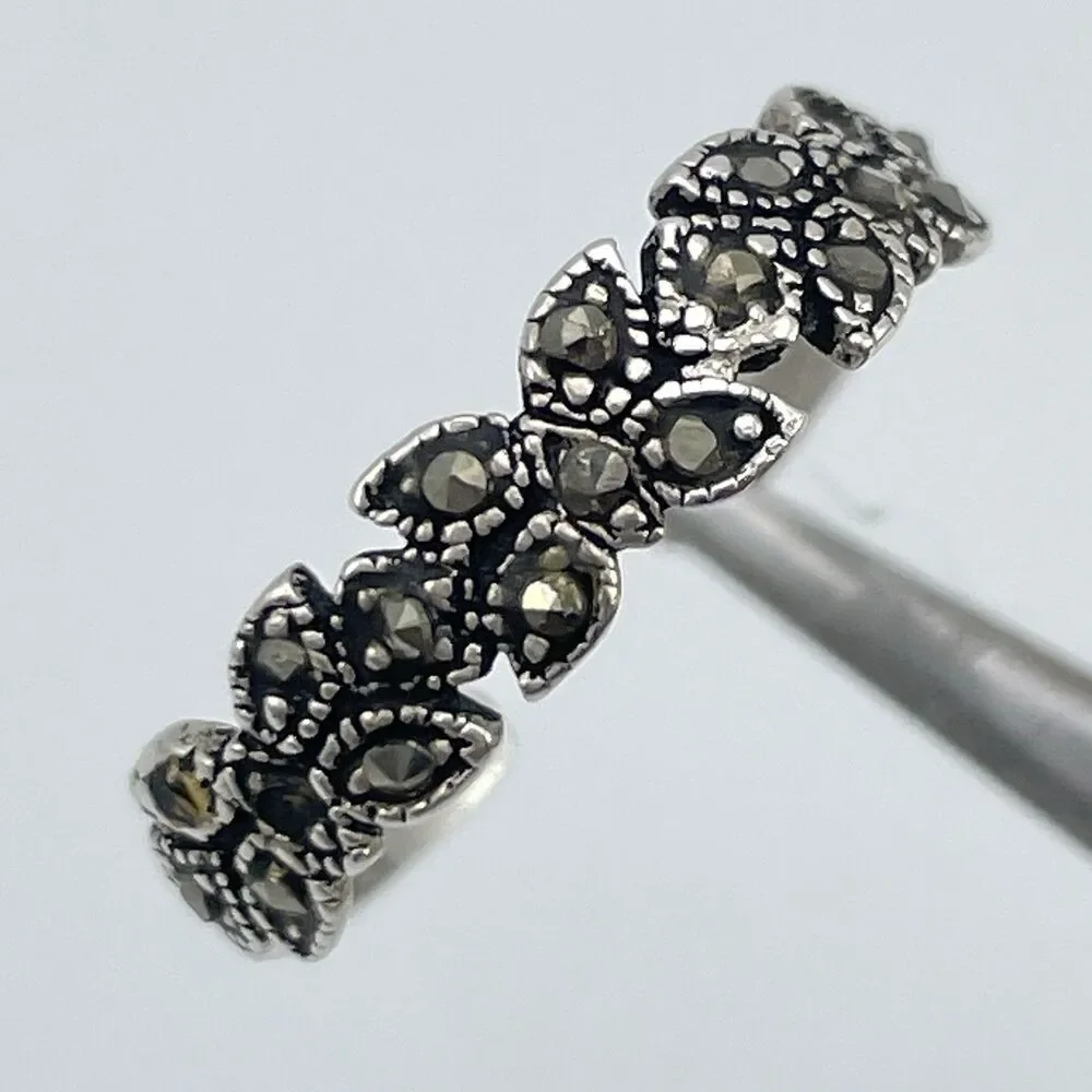 925 Sterling Silver Ring Marcasite Stone Butterfly Dainty Sz 5 Adjustable Cute